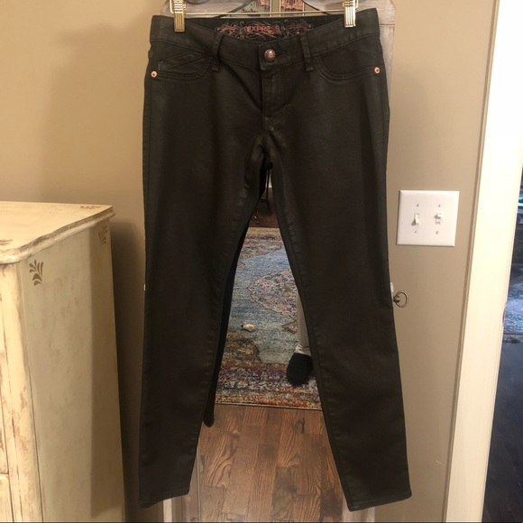 Coated Dark Brown Express Ankle Jeans - Picture 1 of 6